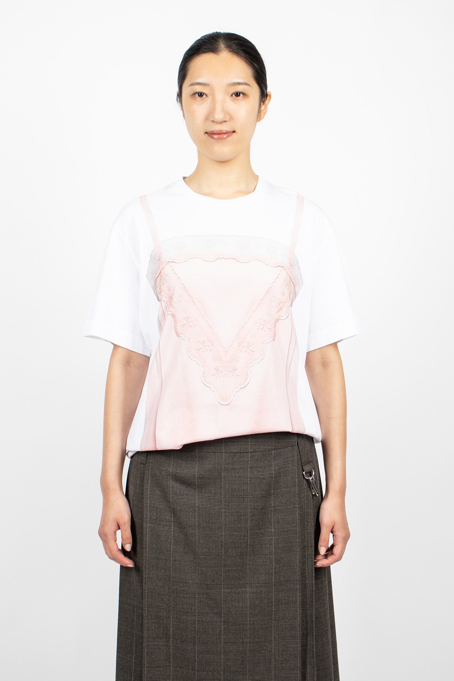 Satin Slip Dress Trompe L'Oeil Print T-Shirt White/Soft Pink