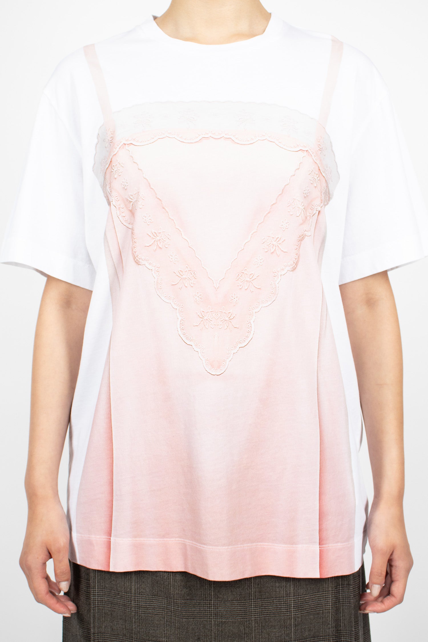 Satin Slip Dress Trompe L'Oeil Print T-Shirt White/Soft Pink