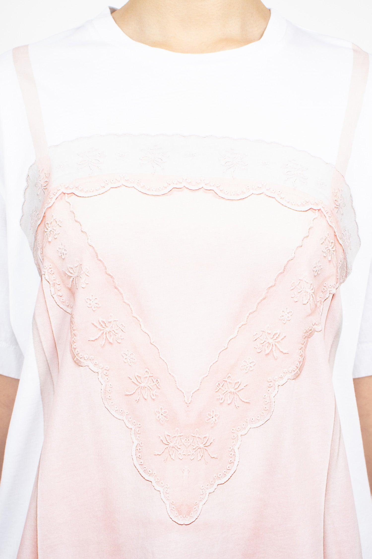 Satin Slip Dress Trompe L'Oeil Print T-Shirt White/Soft Pink