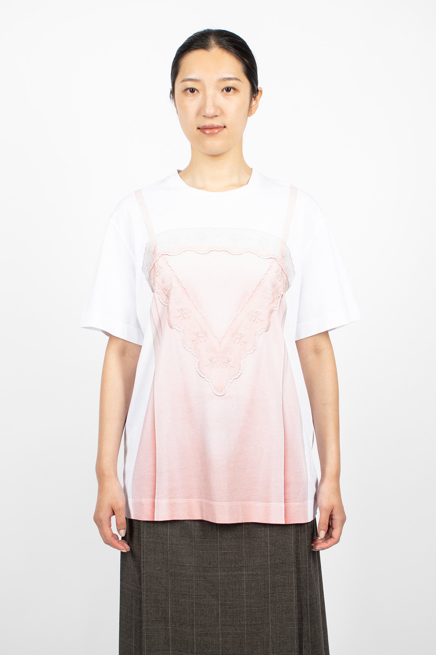 Satin Slip Dress Trompe L'Oeil Print T-Shirt White/Soft Pink