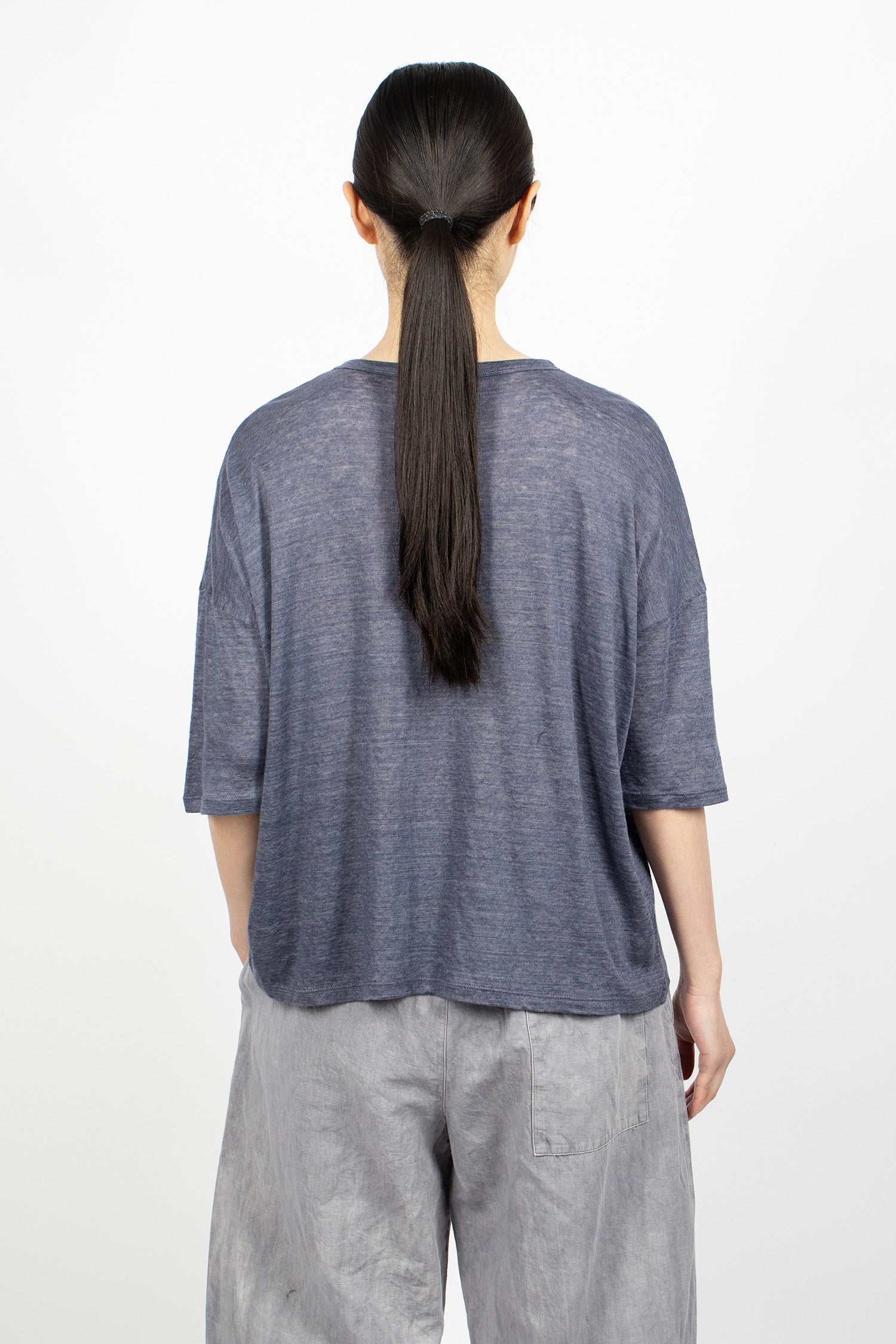 Linen Border T-Shirt Indigo