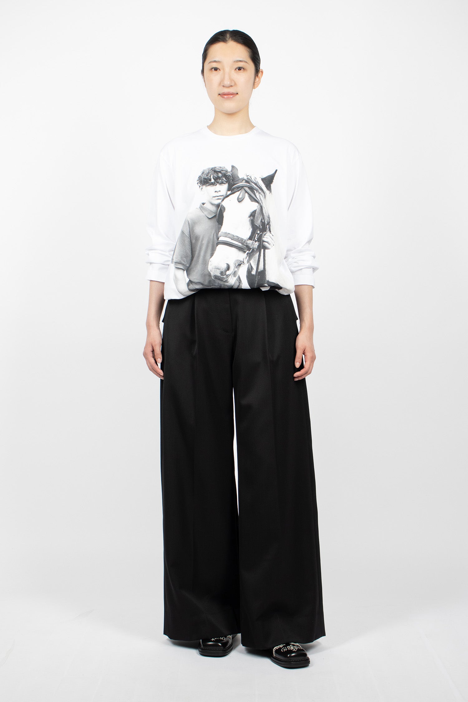 Back Bow Wide Leg Trousers Black