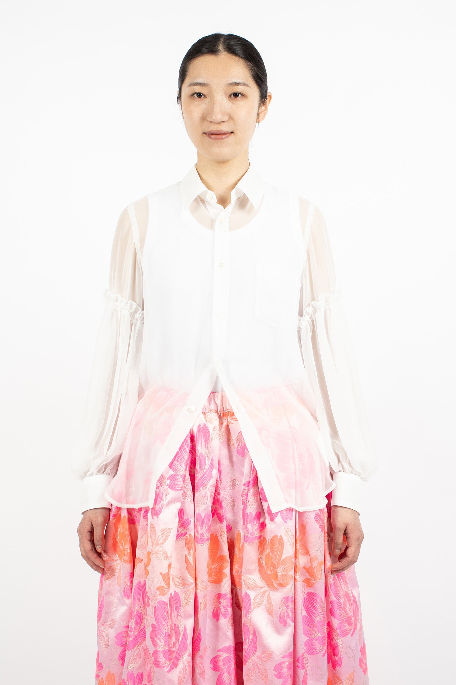 Button-Up Sheer Blouse Off-White