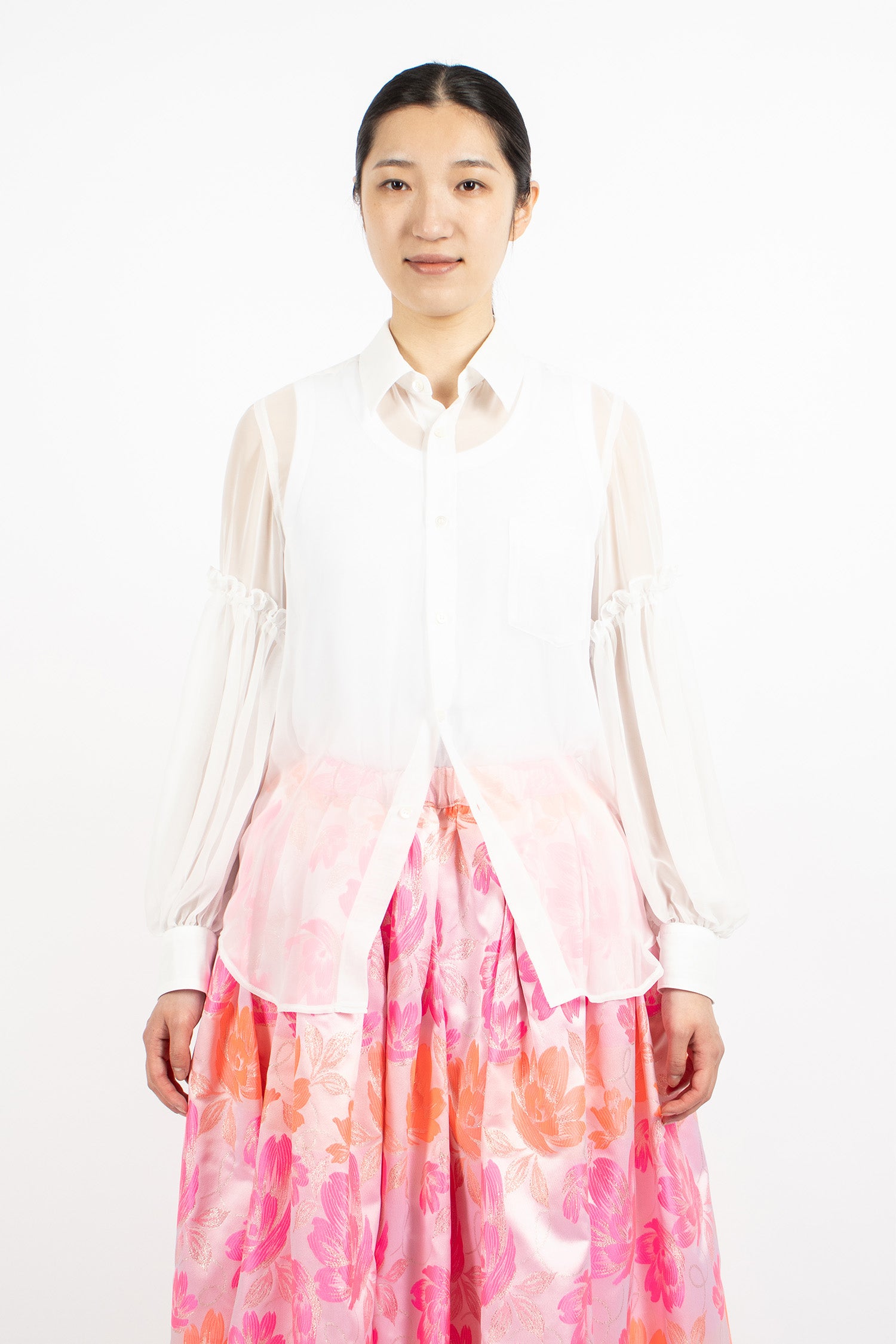 Button-Up Sheer Blouse Off-White